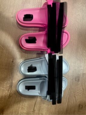 Louis Vuitton Pink and White Slide Sandals